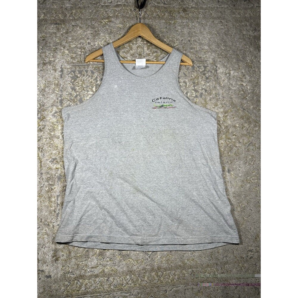 Vintage 90s Y2K Catalina Island Surf Lizard Tank Top Grey Alstyle AAA XL